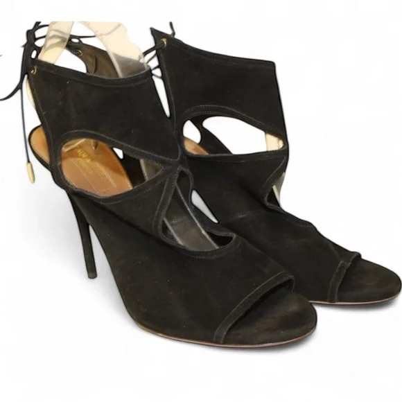 Aquazurra Black Sexy Thing 85 Cutout Genuine Suede Heels Italian Luxury Sz 41 - Picture 5 of 16